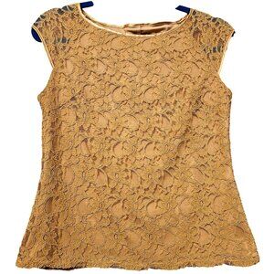 Laundry By Shelli Segal Gold Lace Sleeveless Top S